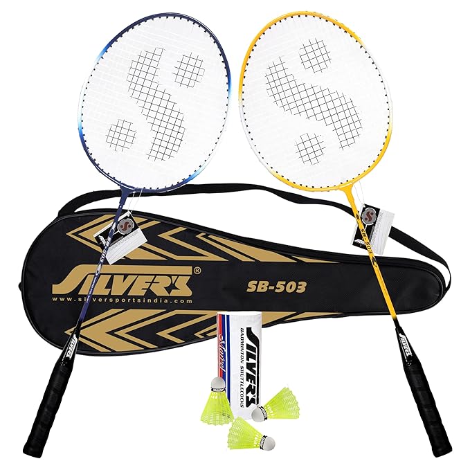 Silver's Aluminium SB -503 Badminton Kit (2 Racquets with Full Cover, 1 Box Shuttlecock Pack of 3),Blue