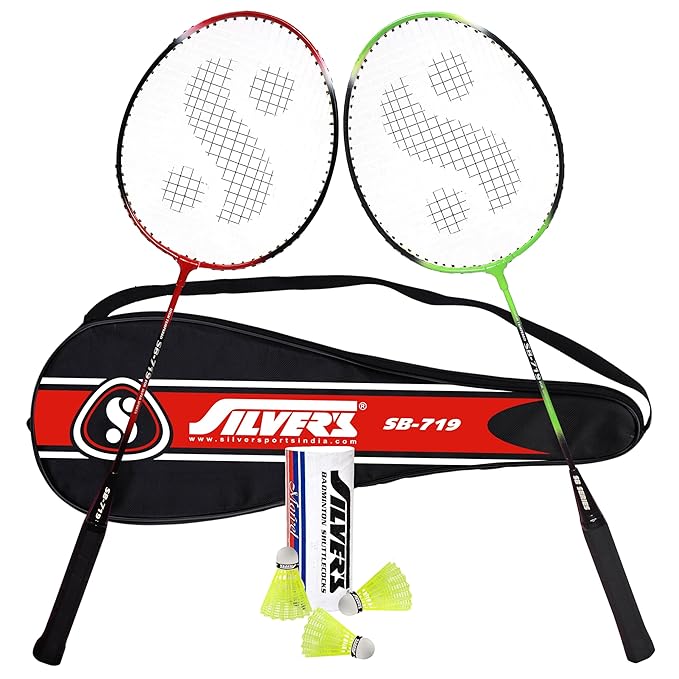Silver's SB-719 Badminton Kit (2 Racquets with Full Cover, 1 Box Shuttlecock Pack of 3)