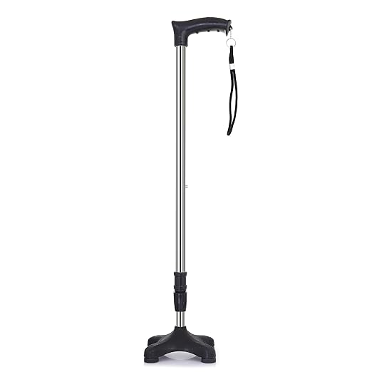 Kds Surgical Adjustable Height Walking Stick 4 Leg Quad Base Light Weight PVC Base Comfortable Handle with Extra Support for Old Age Men & Women - 38 Inch