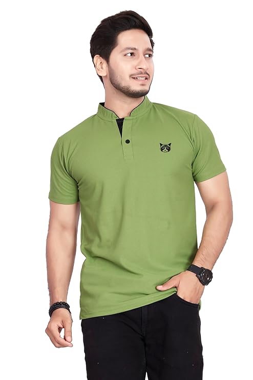 BAGHADBILLO Men's and Boy's Polyster T-Shirt with Mandarin Collared Neck Half Sleeves Closuer Button and Regular Fit | Polo t Shirt for Man