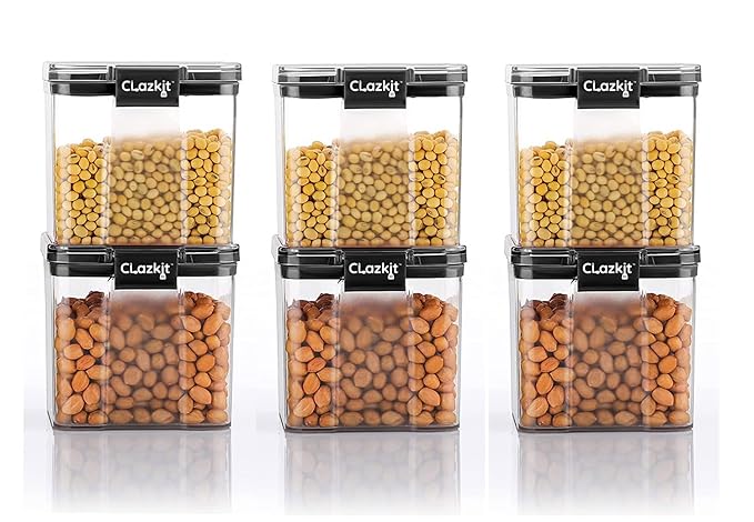 Clazkit Air Tight Lock & Lock Containers Storage Set For Kitchen, Pantry Organization, Bpa-Free, Dishwasher Safe (Pack Of 6, Black,700 ml, Plastic)