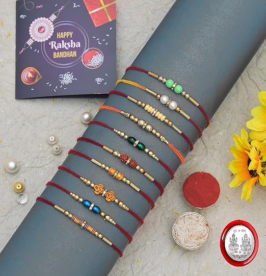 Combo of 10 Dora Rakhi Set for Brother, Bhaiya, Bhabhi for Rakhi/Rakshabandhan with Roli Chawal & Greeting Card | Premium Rakhi Hamper RKHMPR93