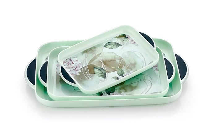 HomeWiz Kitchen Designer Rectangular Serving Tray,Food-Grade, Durable Plastic with Glossy Finish,BPA-Free, Easy-to-Clean,Perfect for Tea, Coffee, Snacks, Breakfast, & Dining,Décor,Pastel Green