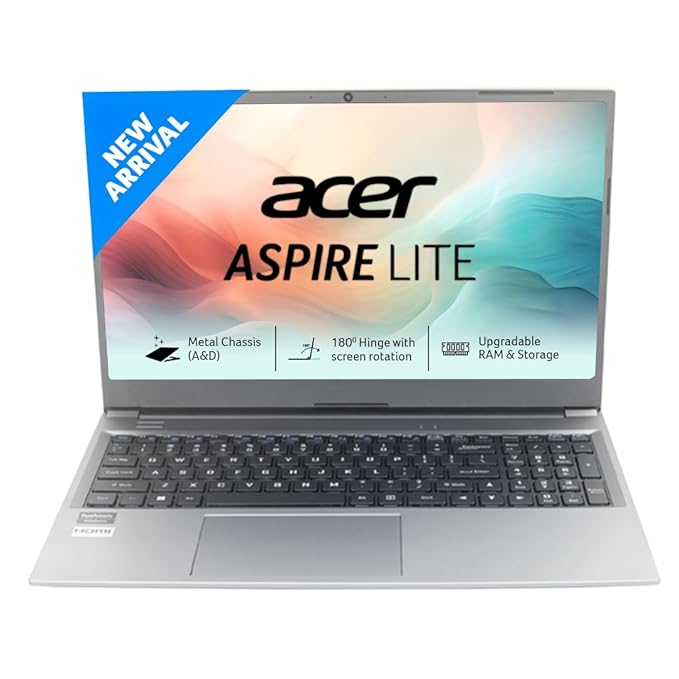 Acer Aspire Lite, 13th Gen, Intel Core i3-1305U, 8GB RAM, 512GB SSD, Full HD, 15.6"/39.62cm, Windows 11 Home, Steel Gray, 1.59KG, AL15-53, Metal Body, 36 WHR, Thin and Light Premium Laptop