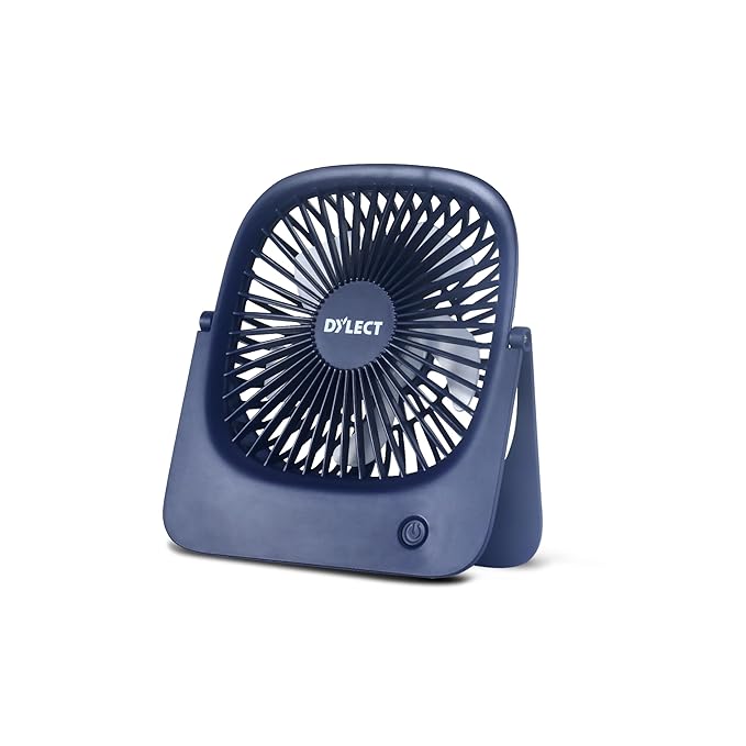 Dylect® Briza Flow Foldable Rechargeable Fan | 2000mAh Battery | Type-C | 4 Speed Modes with Natural Breeze Mode | Upto 8h Runtime | Silent BLDC Motor | Portable Fan for Home/Office/Travel | Blue