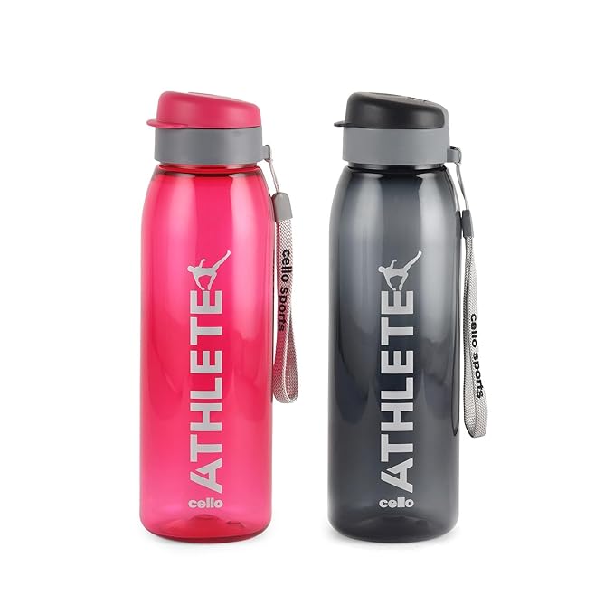 CELLO Athlete Flip Top Lid Water Bottles Set of 2, 800ml Each | Unbreakable & Hygienic | BPA-Free, Food Grade | Airtight, Leakproof | Plastic Water Bottle Set For Fridge, Home, Kitchen, Gift