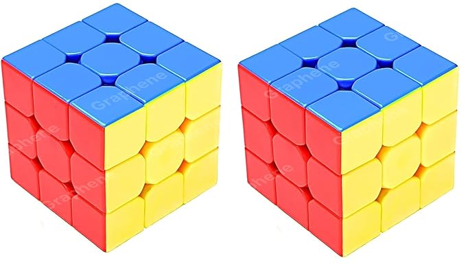 GRAPHENE Smart Activity Magical Cube 3X3X3 Easy Brain Puzzle Cube|and Smooth Rotation Colorful Cube High Speed Sticker-Less Puzzle Game,Best Birthday Gift Multicolor(Age 4+ Years and Above) Pack of 2