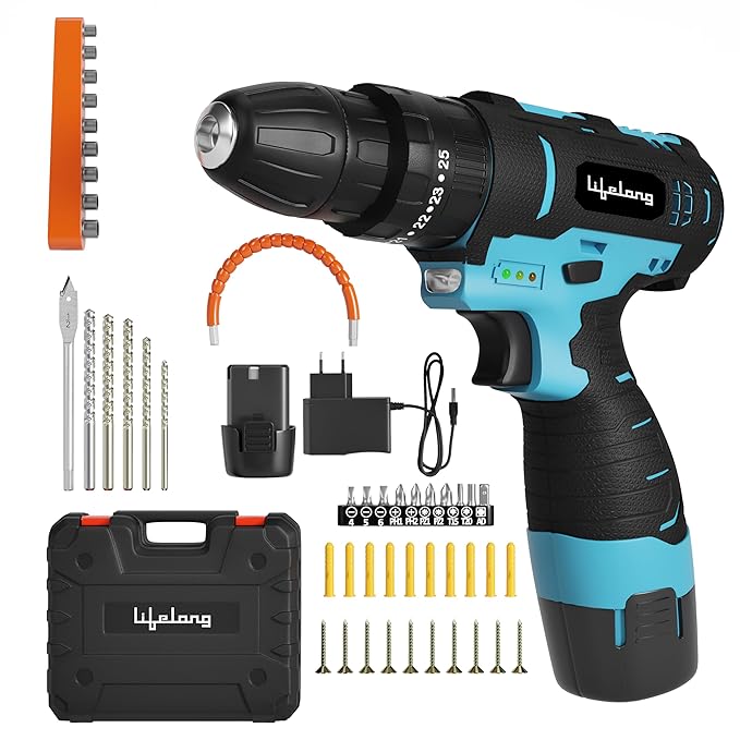Lifelong 12V Cordless Drill Machine For Home Use|Cordless Screw Driver Machine|2-Speed, 0-1500Rpm|1-10Mm Chuck For Home Use|Drilling, Wood, Metal And Pvc Etc.|Heavy Duty, 1500 mAh Battery