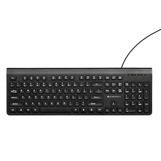 ZEBRONICS K51 Wired Keyboard with 105 Keys, 1.3m Cable, ¹ Key, USB Interface, 12 Integrated Multimedia Keys, Slim Design, Plug and Play (Black)
