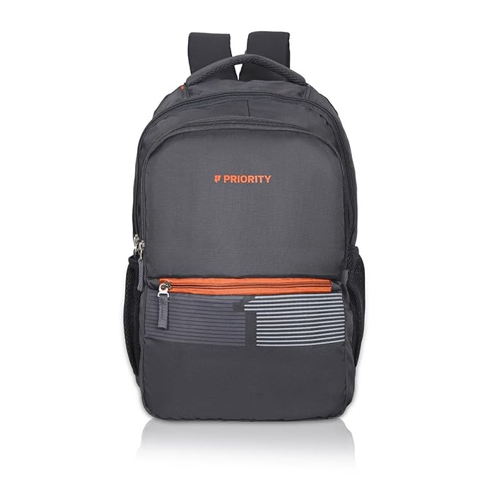 Priority 18 Inch Classic PU College Backpack For Boys & Girls | Office Backpack For Men & Women | Casual Backpack For Unisex (Large | Dark Grey)