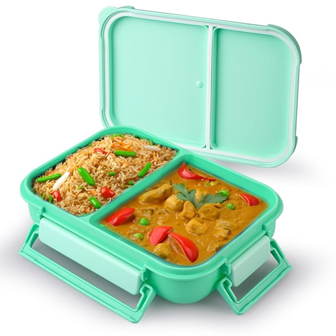ATTRO Gourmet 2 Compartment Lunch Box Portable Meal Organizer for Office, School BPA-Free, Food Grade, Freezersafe, Microwave & Oven Safe -  1200ml Mint Green