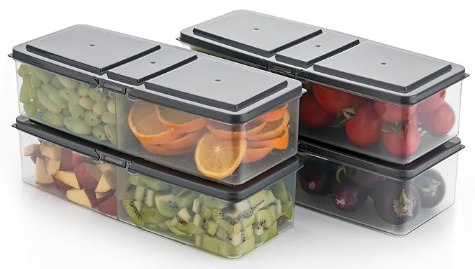 RILION airtight Big Container Set for Kitchen - 4 Piece Food Storage two section Containers with Lids - BPA Free, Leak-Proof, Stackable - Ideal for Pantry Organization and Bulk Storag - 1700ml gray