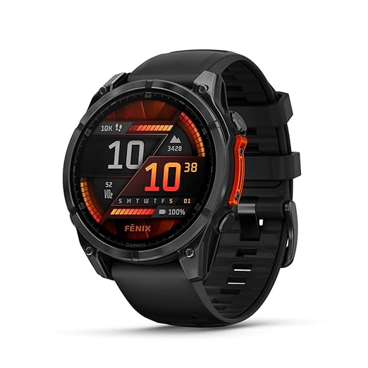 Garmin Fenix 8  -  47mm, AMOLED, Premium Multisport GPS Smartwatch, Adventure Watch with Long-Lasting Battery Life, Dive-Rated, Built-in LED Flashlight, Slate Gray with Black Band