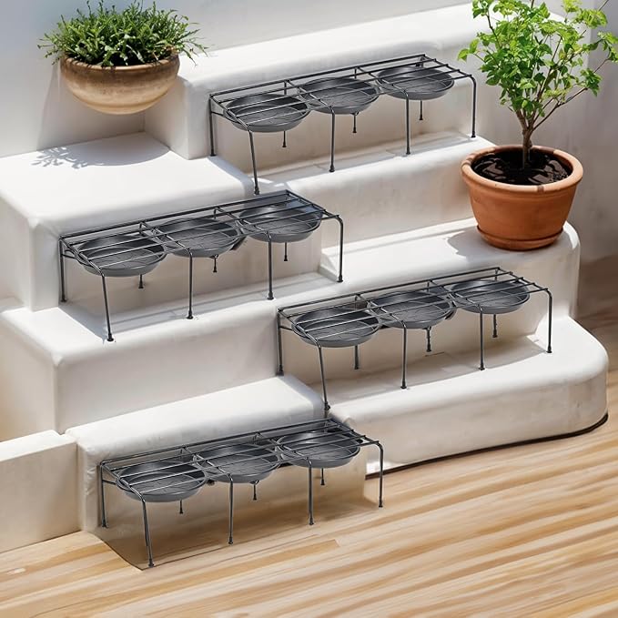 UGAOO Driplock Plant Stand (Black, Set of 4) | Heavy Duty Iron Pot Stand with Saucers for Balcony, Home Decor, Indoor and Outdoor Use