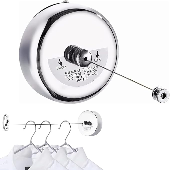 Gadget Deals Stainless Steel Retractable Clothesline | Cloth Drying Rope for Outdoor, Balcony, Bathroom