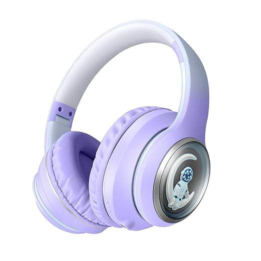 PunnkFunnk Newly Launched Astro Junior BT v5.3 Noise Cancelling Wireless Over-Ear Bluetooth Headphones Hi-Res Audio, 40mm Driver, Deep Bass, Memory Foam Ear Cups, for Kids Teens Adults(Purple)