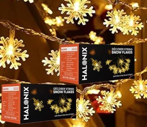 Halonix Decorer Snow Flakes 15 Bright Led String Light | Diwali Light | Christmas Light | Wedding Light | Festive Lights for Home Decoration (Warm White, 4 Meters, Pack 2)