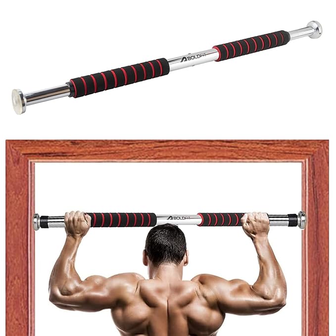 Boldfit Pull Up Bars For Home Workout -Chin Up Bar Gym Accessories for Men Door Way Adjustable Hanging Rod Without Screw, Anti-skid Grip, Strength Training Exercise Bar