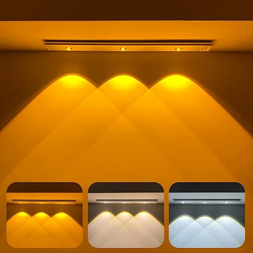 [Apply Coupon] - One94Store 40cm Motion Sensor Under Cabinet LED, 1200mAh Battery, Dimmable USB Rechargeable Closet Lamp, Wireless Stick-On for Wardrobe, Kitchen, Stairs (Pack of 1) Yellow