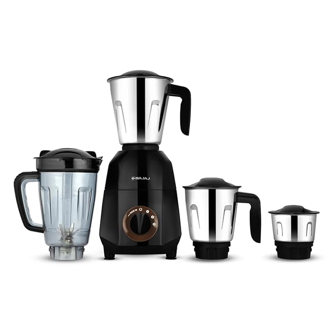 Bajaj Rex DLX Ninja Series 750W Mixer Grinder | 3 Stainless Steel Jars & 1 JuicerJar for Dry & Wet Use | DuraCut Blades for Fine Blending & Mixing | 3 Speed Control | 2 Year Warranty Black/Brown