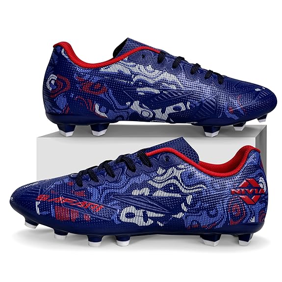 Nivia Safari Football Stud for Men, PU Synthetic Leather Upper, TPU Sole, Die-Cut EVA Sockliner, Ideal for Hard & Grassy Surfaces