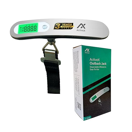 ActiveX Digital Luggage Weighing Scale  -  Portable, Accurate, 50kg Capacity, with Tare Function, LCD Display, and 4 Unit Options (kg/lbs/oz/g) for Travel Bags & Baggage
