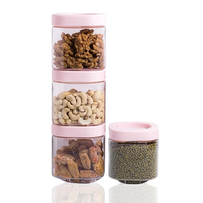 Steelo Stack & Lock Plastic Kitchen Storage Square Container Set - Air Tight, Fridge safe, US FDA Approved, PET Food Grade Heavy Duty Material, BPA Free (Clear, 600 ml, Pack of 4)