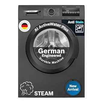 Bosch 7 kg 5 Star Front Load Fully-Automatic Washing Machine, AI ActiveWater, 15 Wash Programs, Removes 99.9% Germs with Steam, No Tangle or Wrinkle, SoftCare Paddle, Black, WAJ24209IN