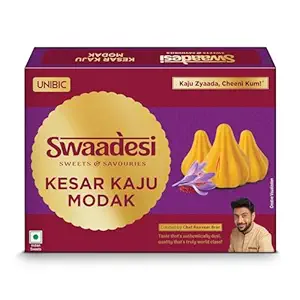 Unibic Foods India Pvt LTD Swaadesi Kesar Kaju Modak|220Gm| 11 Pcs