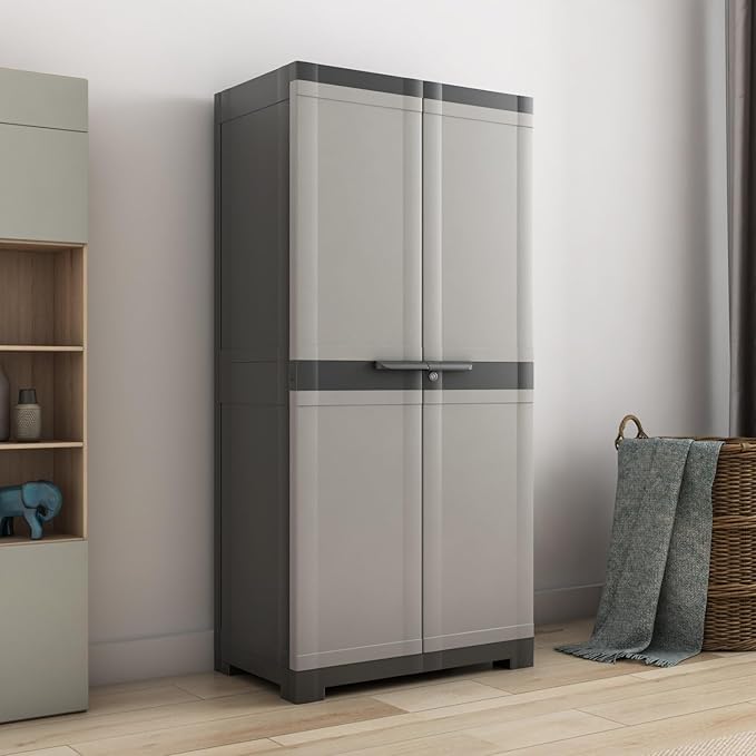 Nilkamal Freedom Big FMM Plastic Cabinet | 3-Year Warranty | 4-Shelf Storage Cupboard with Doors | Multi Organizer for Home, Wardrobe, and Kitchen | Clothes Rack, Shelves, Almirah (Grey/Charcoal Grey)