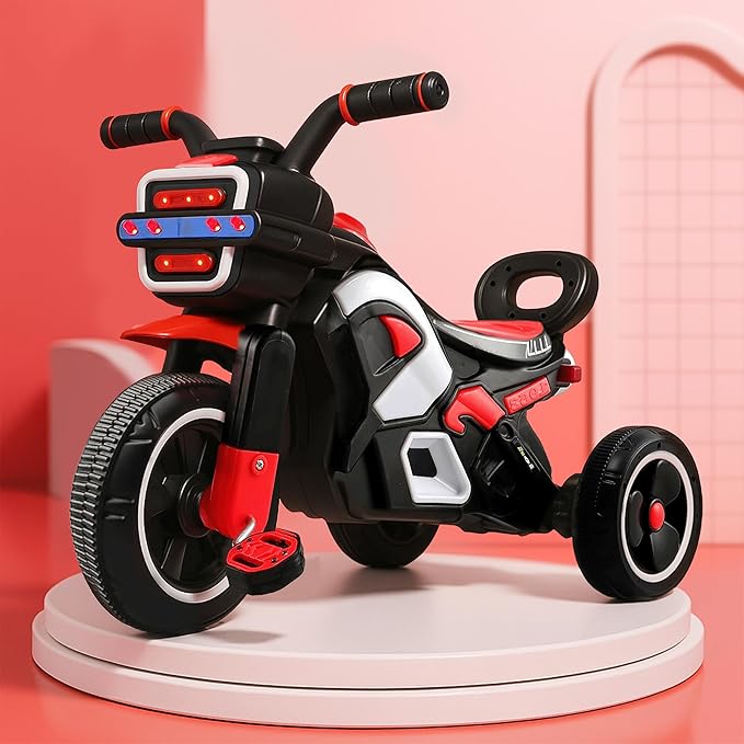 Kidsmate Ranger Bike Pedal Tricycles for Kids 1 to 3 Years | Kids Cycle with Musical Horn, Lights, EVA Wheels & Push Handle | Baby Cycle - Black/Red