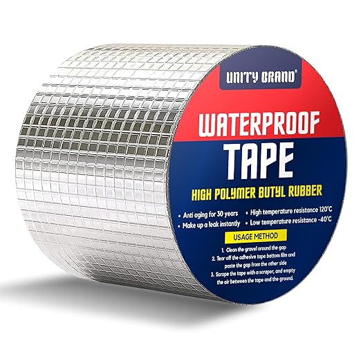 Super Strong Adhesive Waterproof tape Permanent Repair Roof Water Leakage Solution Rubber Foil Suitable for Roof Leak, surface Crack, Window Sill Gap, Boat Sealing, Tank Leak (10CM*5M)