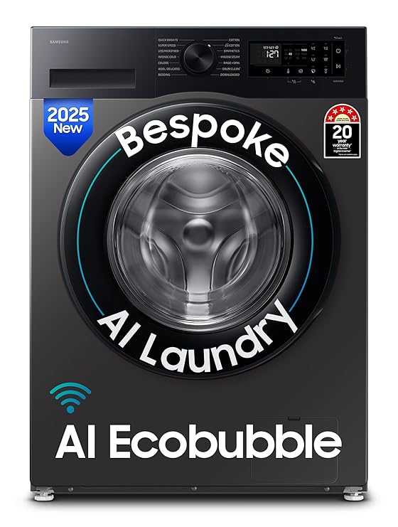 Samsung Smart Choice 12 kg, 5star, AI Ecobubble, Super Speed, Wi-Fi, Hygiene Steam with Inbuilt Heater, Digital Inverter, Fully-Automatic Front Load Washing Machine (WW12DG5B24AXTL, Inox)