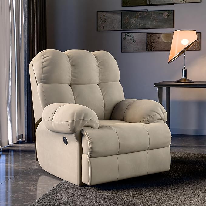 Green Soul Shangri-La| Single Seater Electric Recliner Sofa with Oversized Backrest, Premium Comfort and Soft Suede Fabric | Motorized Recliner |3 Years Warranty (Beige) with Installation