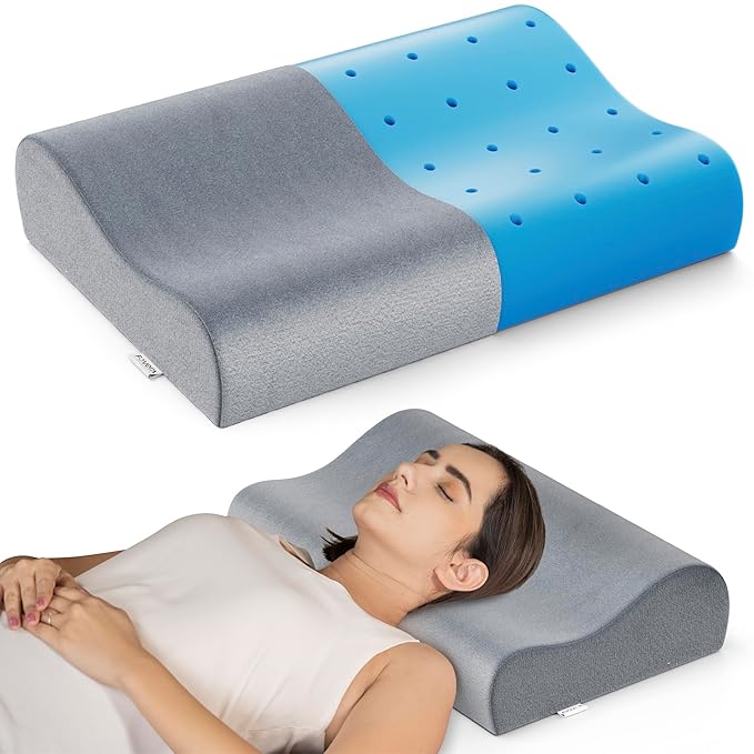 FOVERA Cervical Pillow for Neck Pain | 2 Years Warranty | Cool Gel Memory Foam Orthopedic Neck Support Pillow for Sleeping, Neck & Shoulder Pain (Standard - 18x11x3.5 Inch, Grey Velvet, Pack of 1)