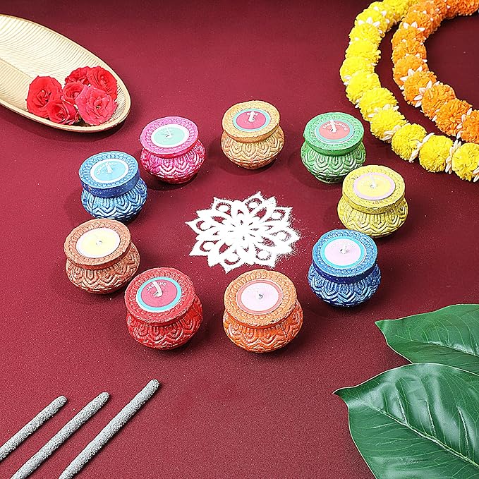 Welburn Veda&Co® Scented Decorative Matki Diya Pack of 9 for Diwali Decoration & Puja | Upto 1.30hr Burning Time | Hand Painted Terracotta Clay Diya for Home Décor & Festive Gifting