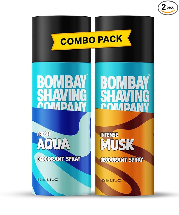 Bombay Shaving Company Deodorant Aerosol Combo - Aqua & Musk - 150Ml X 2 |Deodorant For Men Long Lasting| 300 ML (Lemon)