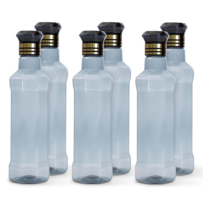 HW Kitchen Plastic Water Bottle I Water Bottle 1 Ltr | Ideal For Kitchen Home Office Travel Small Fridge For Room Gym| Unbreakable & Leak Proof I BPA Free | Set Of 6 Water Bottles, Blue