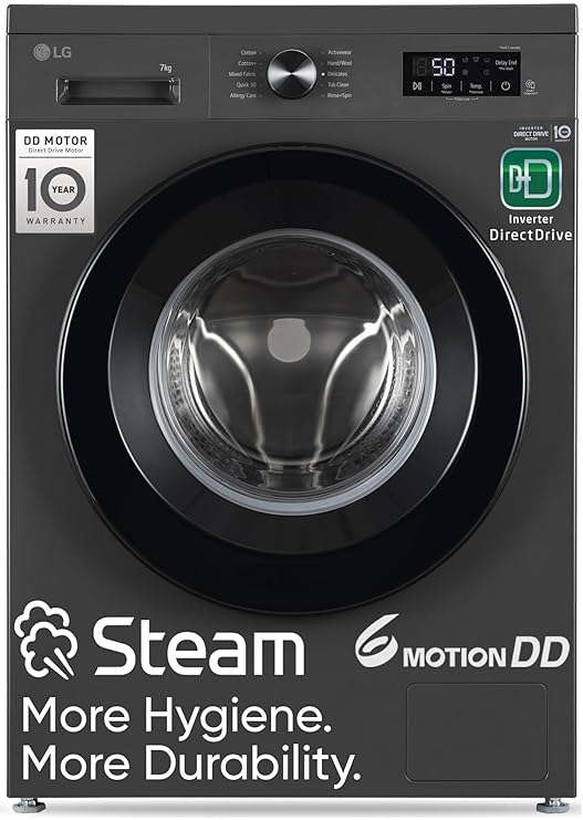 LG 7 Kg, 5 Star, DD Technology, Steam Wash, 6 Motion DD, Fully-Automatic Front Load Washing Machine (FHB1207Z2M, Allergy Care, In-Built Heater, Touch Panel, Middle Black)