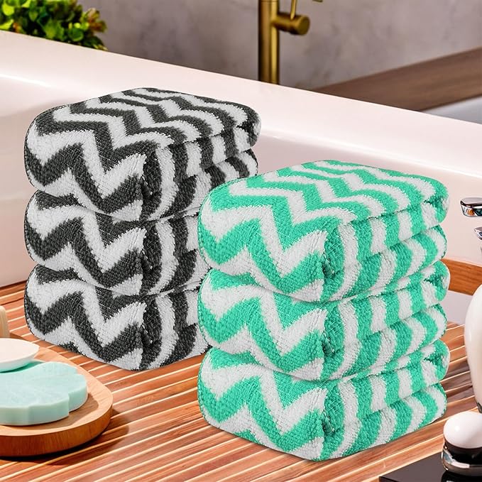 Kuber Industries Pack of 6 Super Absorbent & Reusable Microfibre Face Towels for Women | 15x15 in | Kids Soft & Easy to Wash Small Towels for Face and Hand | Zig Zag Grey & Green