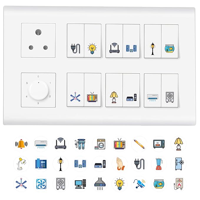 11 Strokes Switch Board Stickers for Home - 3 Sheets Self Adhesive, Electric Switch Board Covers, Vinyl Transparent Stickers for Switches, Light Fan Stickers, Wall Switch Board Stickers, 22.9 cms