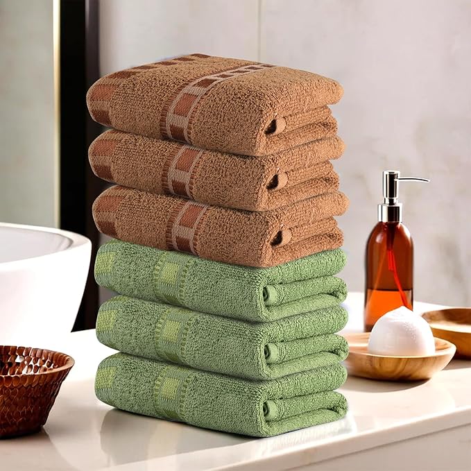 Urbane Home Pack of 6 Cotton Hand/Face Towels for Men & Women | Easily Washable | Workout Gym Napkins for Men | Pocket Towel - Green & Golden