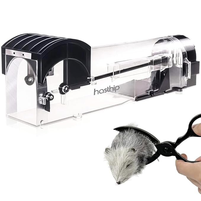 HASTHIP® Mouse Trap & Snap Trap Combo 12.6 Inches Transparent Rat Trap Quick Response Live Trap Rats Catcher Humane Catch-and-Release Reuseable Mouse Trap for Kitchen
