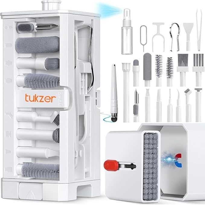 Tukzer Laptop Screen Keyboard Cleaner Kit, 32-in-1 Electronic Gadget Cleaning Tool with SD Card Storage Slot for MacBook, iPad iPhone Smartphone Tablet, PC Computer, DSLR Camera Lens, Airpods (White)