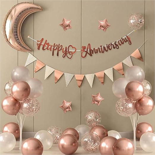 Party Propz Anniversary Decoration Items -42Pcs Wedding Anniversary Decoration Items, Happy Anniversary Balloons for Decoration, Anniversary Decoration Items Kit, Banner(Cardstock),pink,silver