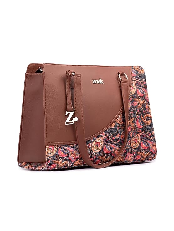 ZOUK Women's Office Essential Bag | Jute | Vegan Leather Handcrafted Tote Bag With Double Handle Shoulder Strap