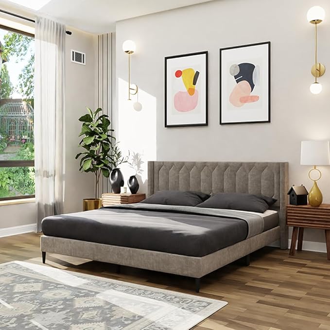 Royaloak Meadow Upholstered Queen Bed | Velvet Upholstery Fabric | Diamond Tufting Design | Strong & Durable Bed | Modern Design Queen Size Bed | Strong & Durable Queen Size Bed | Queen Bed
