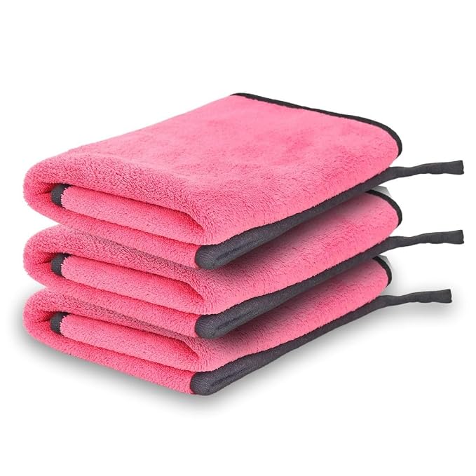 Microfiber Cleaning Cloth, 30x40 cms 600 GSM | Highly Absorbent,Lint and Streak Free, Multi-Purpose Wash Cloth for Kitchen,Car,Window,Stainless Steel,Silverwear (Pink_30x40cms) Pack of 3