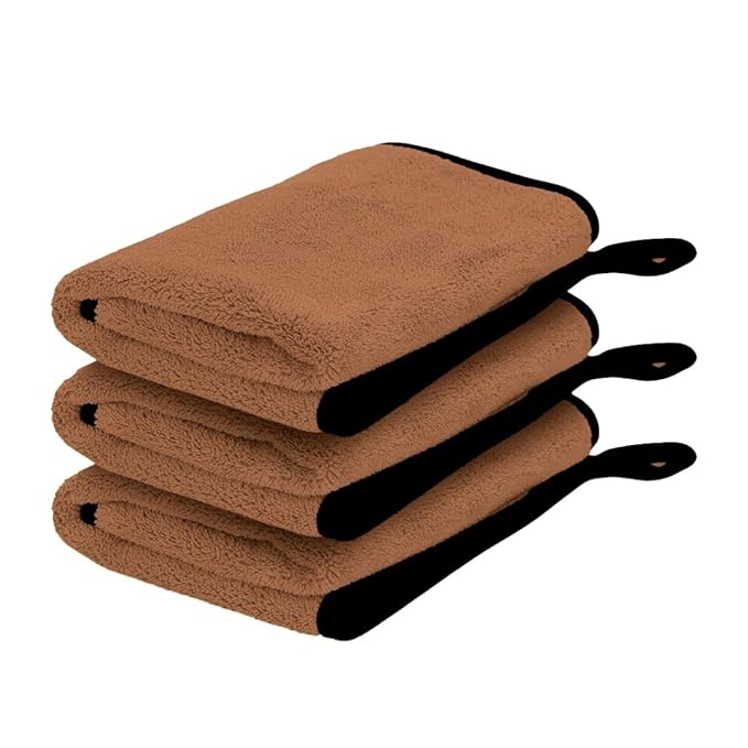Microfiber Cleaning Cloth, 30x40 cms 600 GSM | Highly Absorbent,Lint and Streak Free, Multi-Purpose Wash Cloth for Kitchen,Car,Window,Stainless Steel,Silverwear (D.Brown_30x40cms) Pack of 3