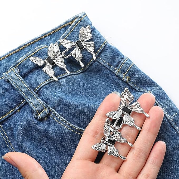 ZIBUYU® 2 Sets Jeans Tightening Clips, Buttons for Jeans, Alloy Butterfly Jeans Adjustable Button Pins Jean Buttons for Loose Jeans Pants Dress